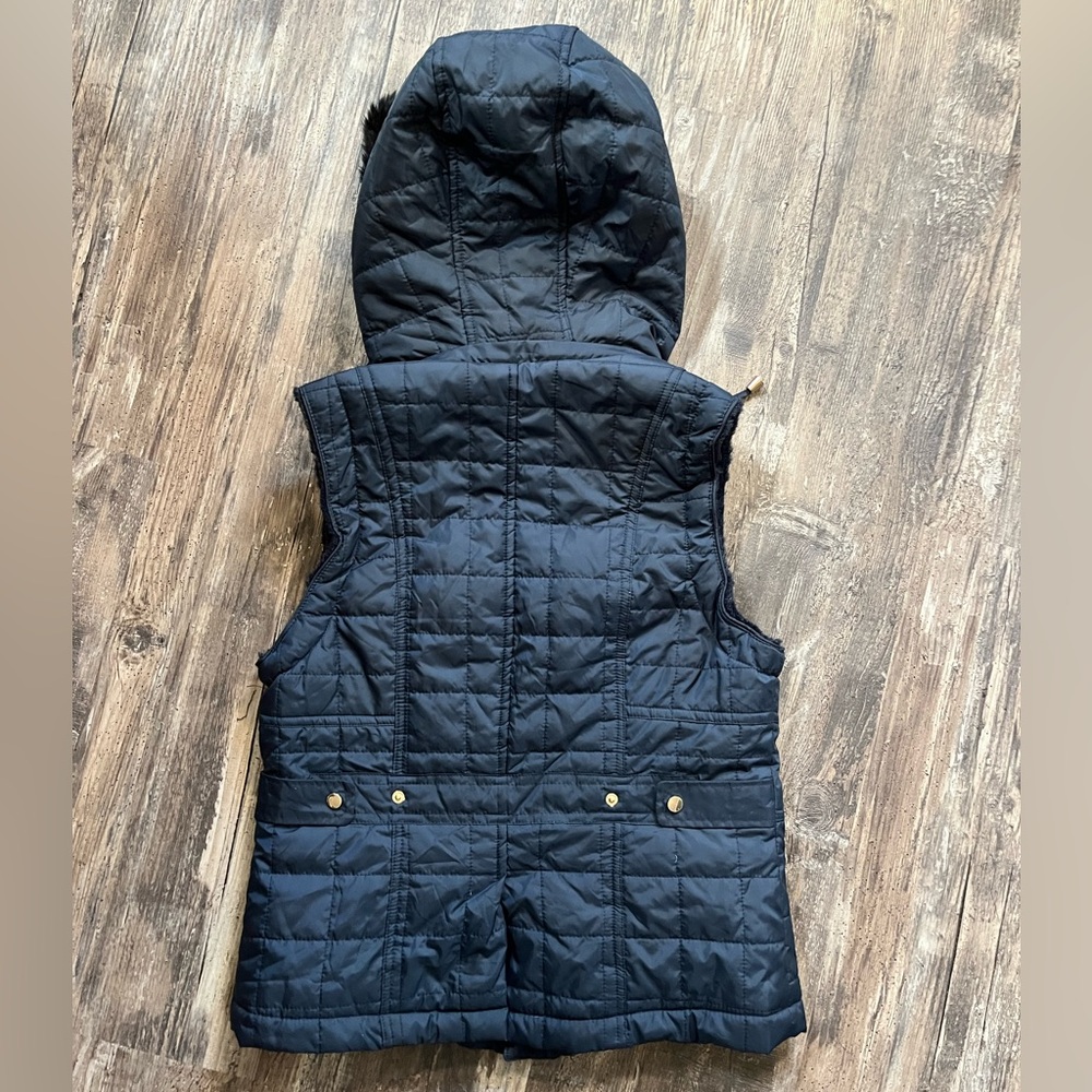 Daisy Fashion Navy Blue Fuzzy Lined Vest Removable Hood Women’s Size Large - Picture 5 of 8